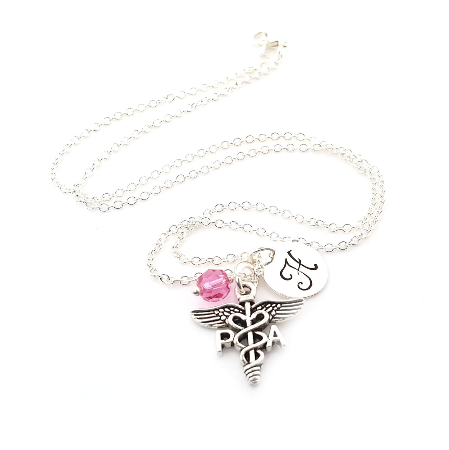 Physician Assistant (PA) Charm Necklace – Personalized Sterling Silver Jewelry with Initial & Birthstone or Pearl