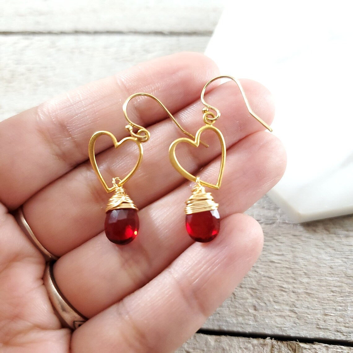 Garnet Sweetheart Earrings