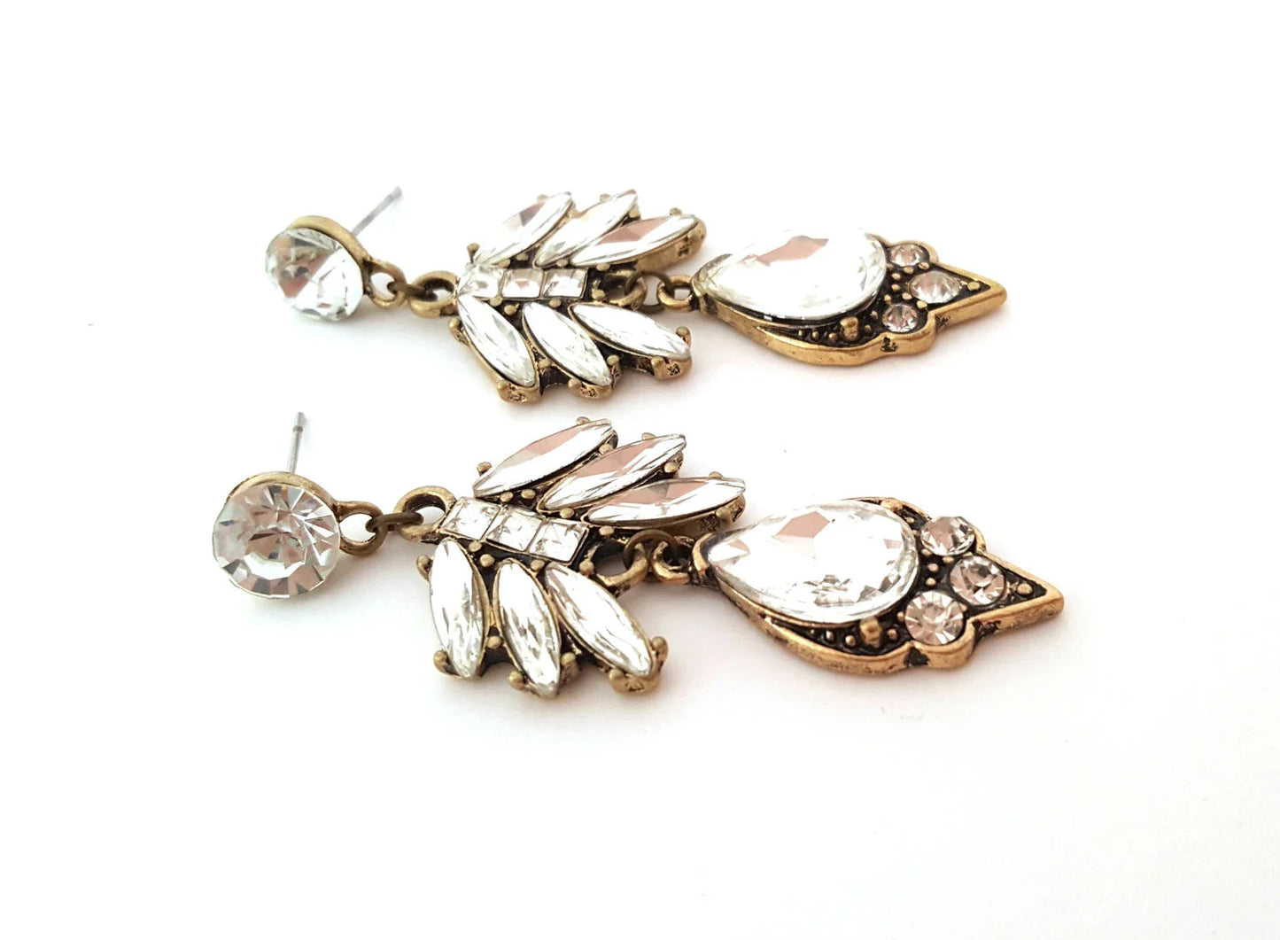 Vintage-Inspired Rhinestone Statement Earrings – Bronze Finish, 2.25 Inch