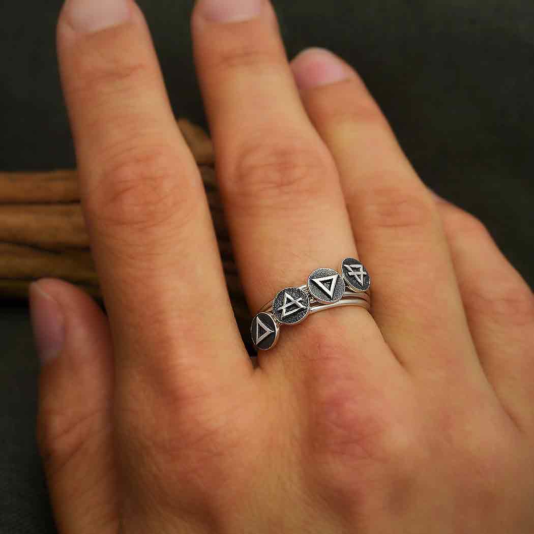 Sterling Silver Fire & Water Triangle Ring – Stacking Zodiac Ring - Size 7