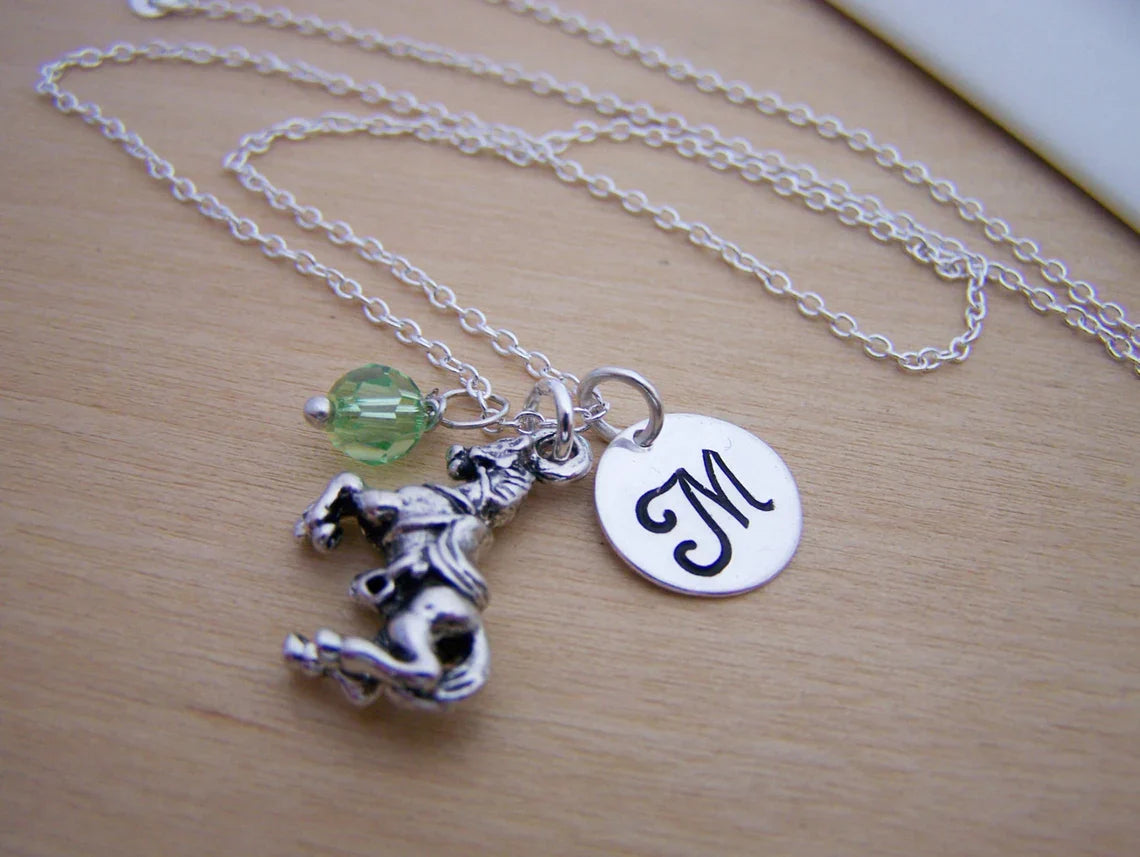 Personalized Horse Necklace – Sterling Silver Chain with Birthstone & Initial