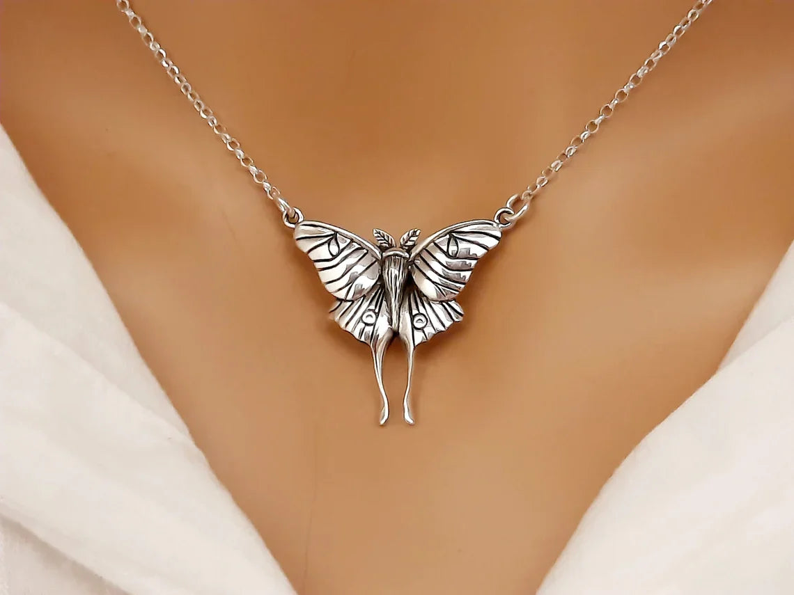 Luna Moth Necklace – Sterling Silver Moth Pendant on 18" Chain