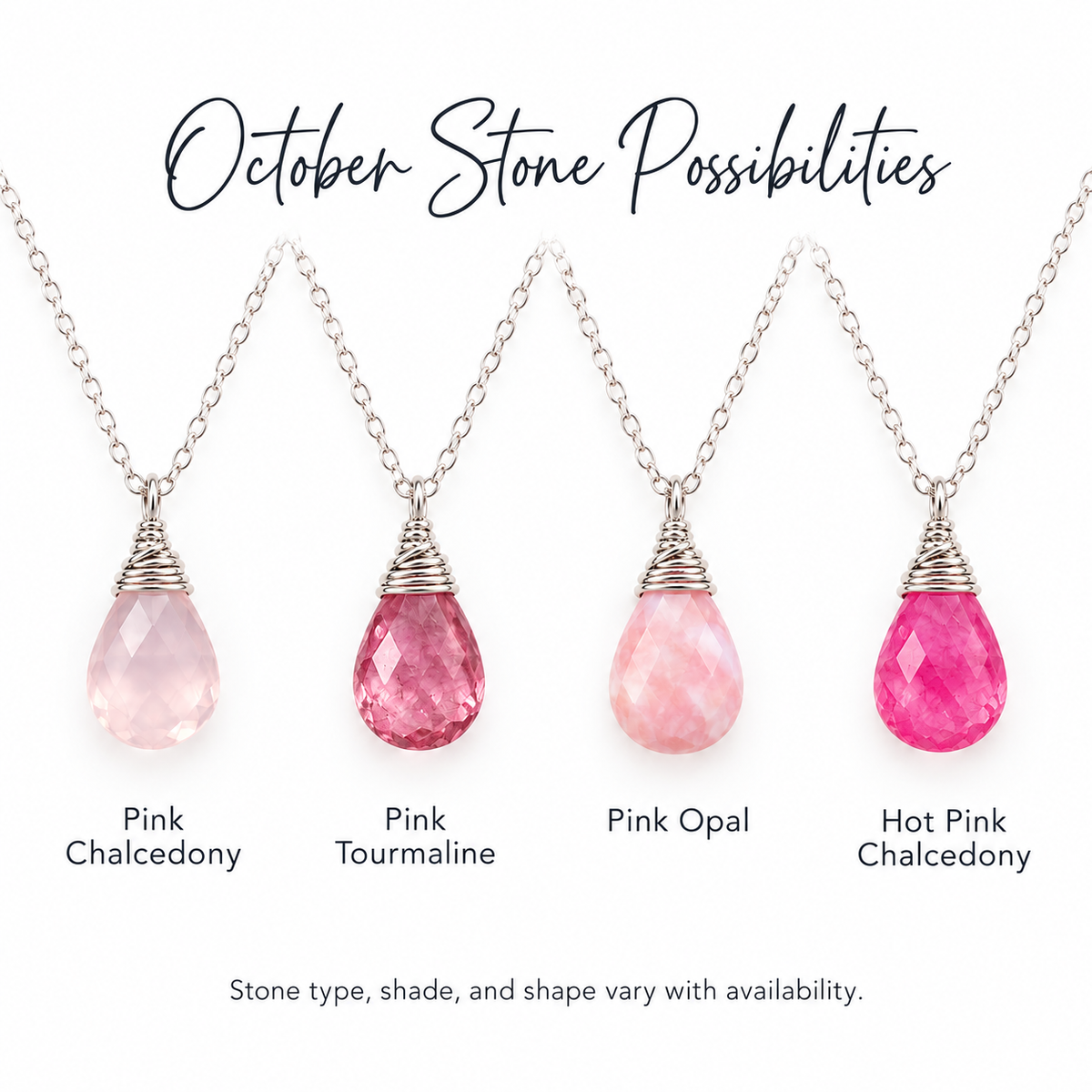 October Birthstone Necklace - Sterling Silver
