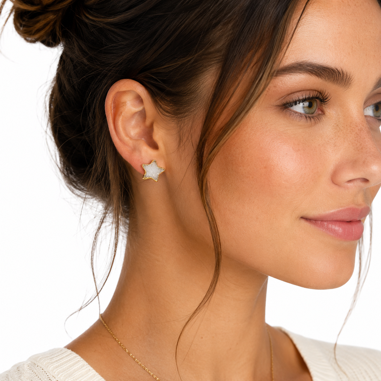 OOAK White Druzy Star Stud Earrings