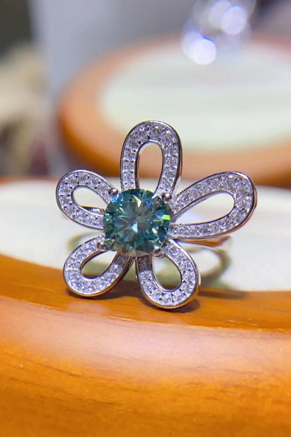 1 Carat Green Sparkala™ Flower Shape Open Ring