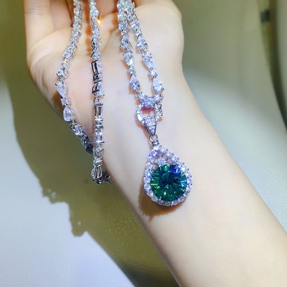 10 Carat Sparkala™ 925 Sterling Silver Teardrop Shape Necklace