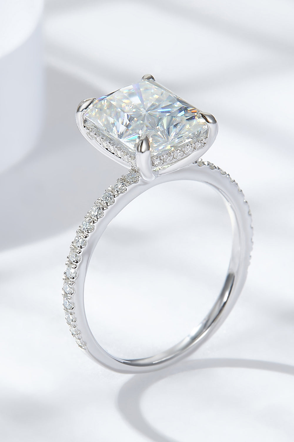 4 Carat Radiant-Cut Sparkala™ 4-Prong Side Stone Ring (Platinum Over Pure Sterling Silver)