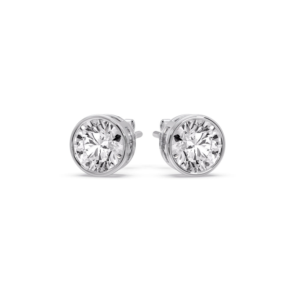 Round Cut Stud Bezel Set Earring