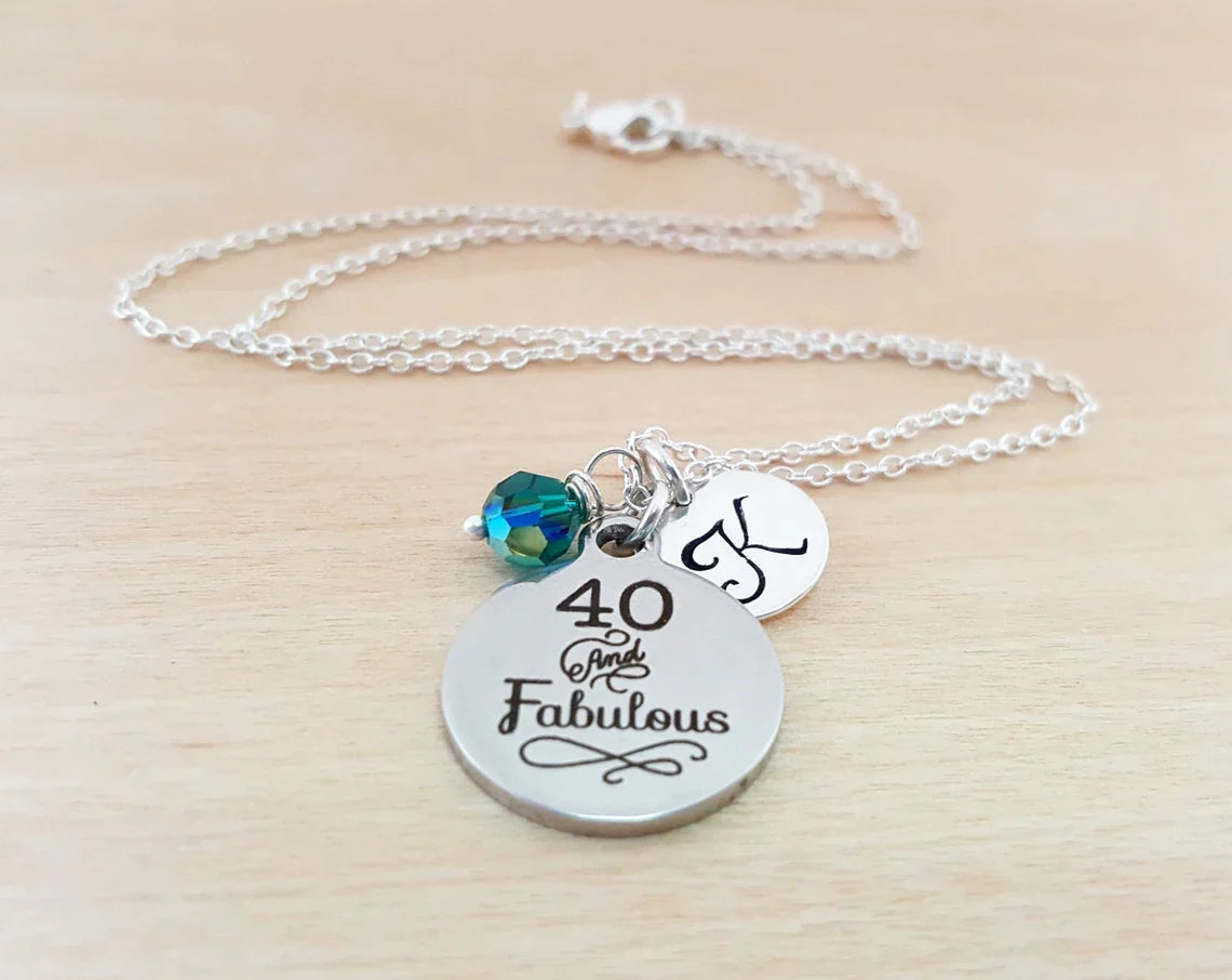 40th Birthday Necklace – Personalized Jewelry Sterling Silver with Swarovski Birthstone & Initial Charm