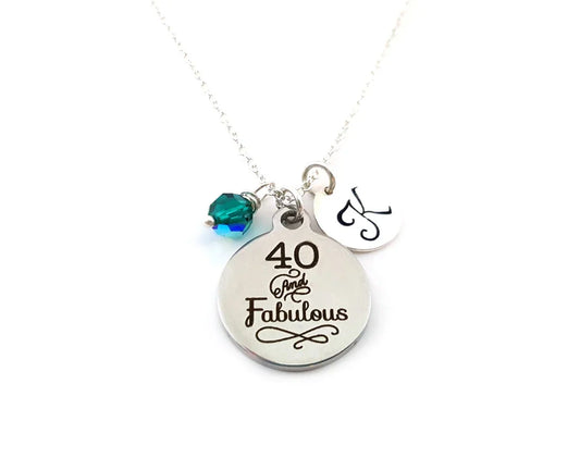 40th Birthday Necklace – Personalized Jewelry Sterling Silver with Swarovski Birthstone & Initial Charm