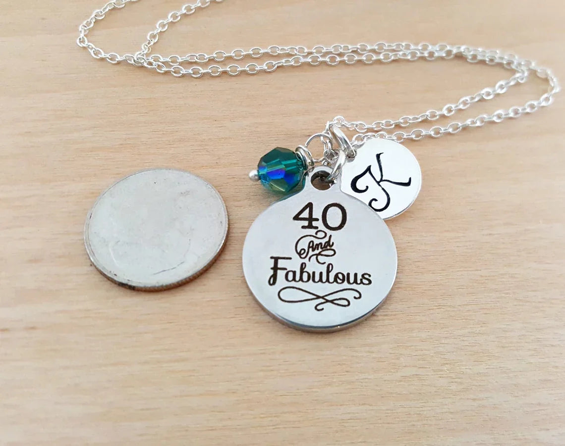 40th Birthday Necklace – Personalized Jewelry Sterling Silver with Swarovski Birthstone & Initial Charm