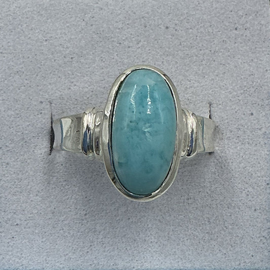 Sterling Silver Larimar Oval Ring - Size 8 - Caribbean Dreams