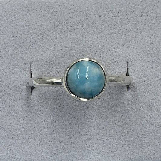 Sterling Silver Larimar Round Ring - Size 9 - Calming Breeze