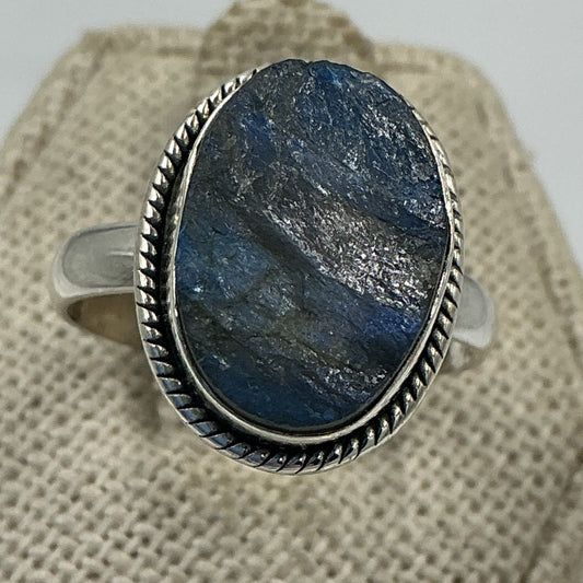 Sterling Silver Labradorite Rough Oval Ring - Size 9 - Magic and Protection