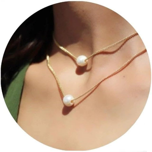 Extrinsic Beauty Natural freshwater pearl 18K Gold Plated Curb Chain Necklaces set of 2, Dainty Layered Design for Women - sea & sky collection wedding gift, women gift