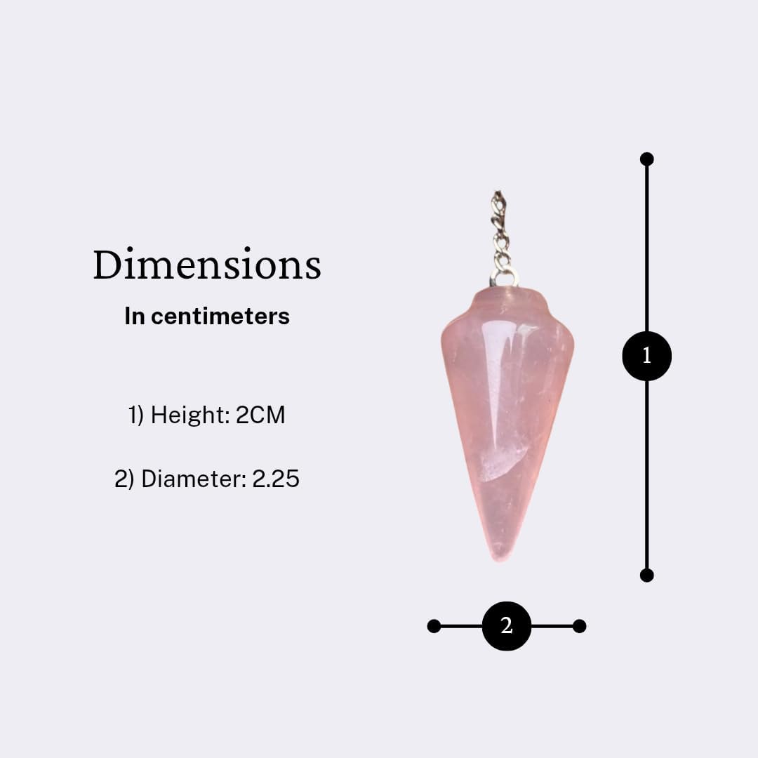 Natural Gemstone Smooth Conical Crystal Pendulum with Charm, Nickle Free Chain, Reiki Meditation Dowsing Tool (Rose Quartz)