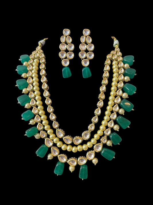 DNS199 Leila high quality ac kundan necklace with earrings in green ( READY TO SHIP  )