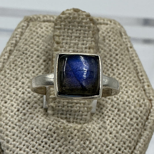 Sterling Silver Deep Blue Labradorite Square Ring - Size 6 - Magic and Protection