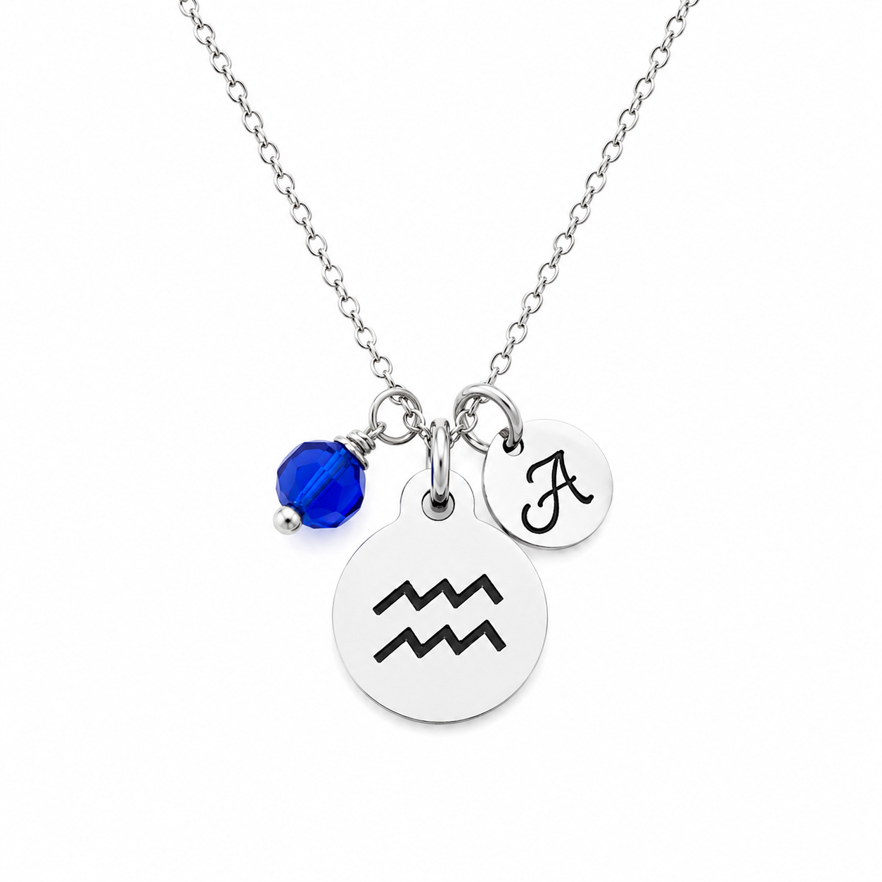 Aquarius Zodiac Personalized Sterling Silver Necklace