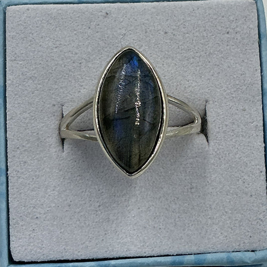 Sterling Silver Twilight Blue Labradorite Marquis Ring - Size 9 - Magic and Protection