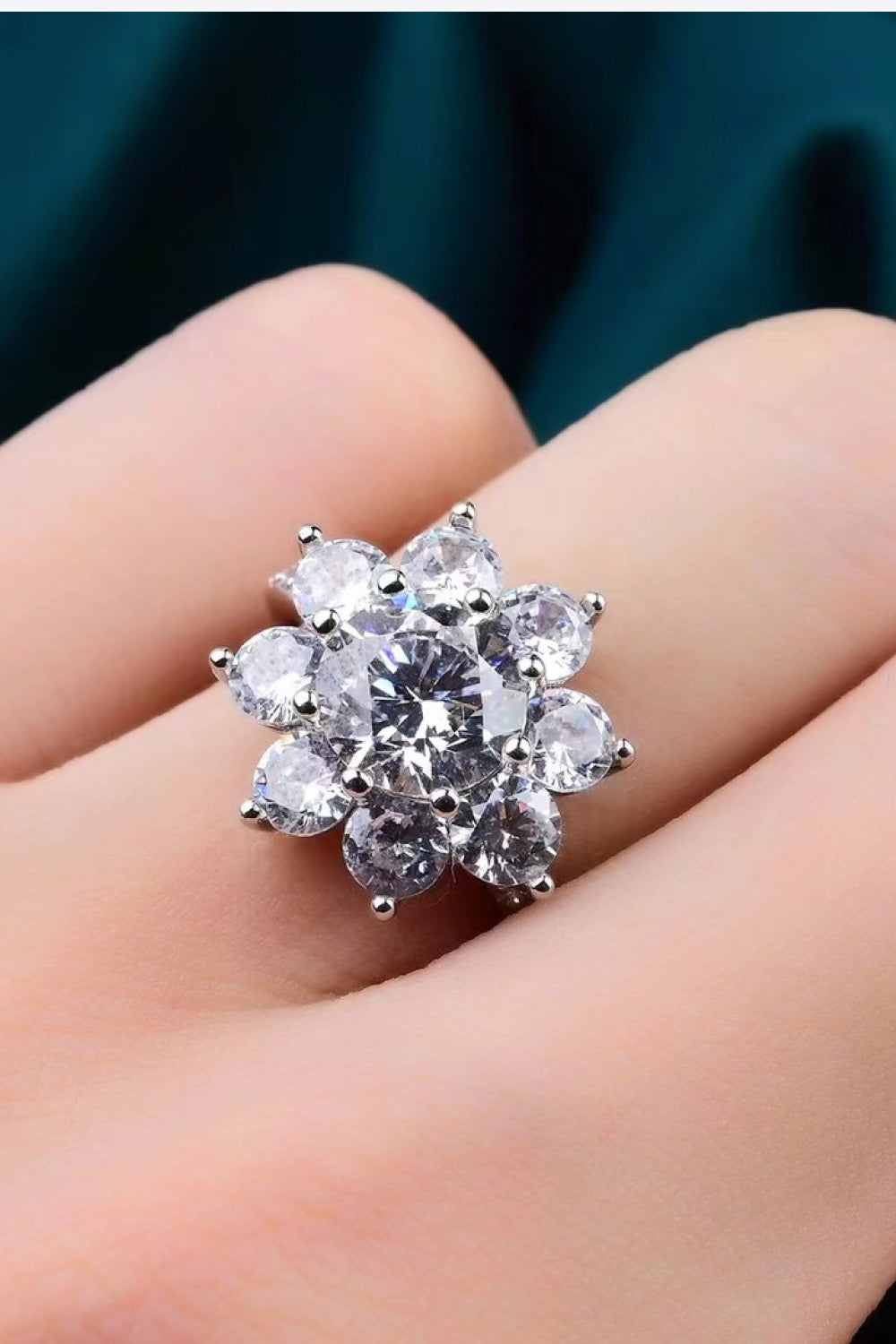 1 Carat Brilliant Round Cut Sparkala™ Platinum Over Pure Sterling Silver Flower Ring