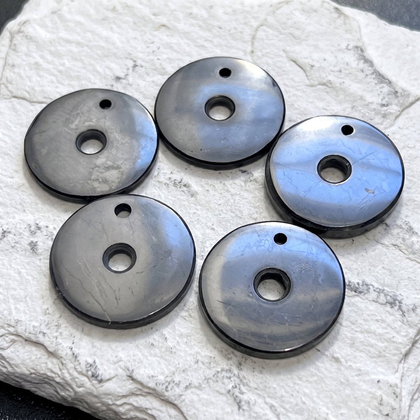 Black Shungite Circle Disc Beads Pendant Gemstone Jewelry Necklace Supply