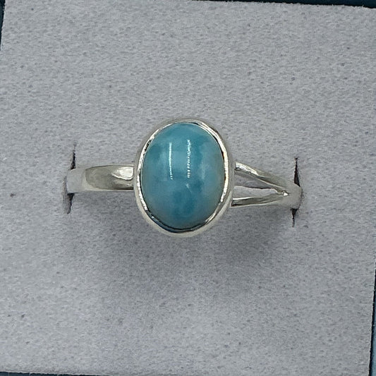 Sterling Silver Larimar Dainty Oval Ring - Size 10 - Calm & Communication