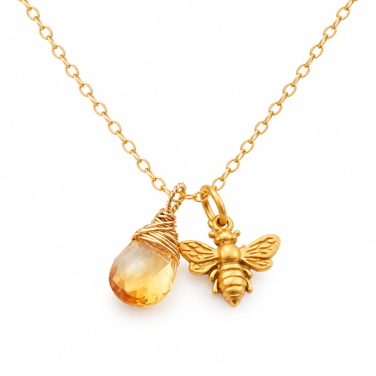 Bee & Drop of Honey – Citrine Necklace