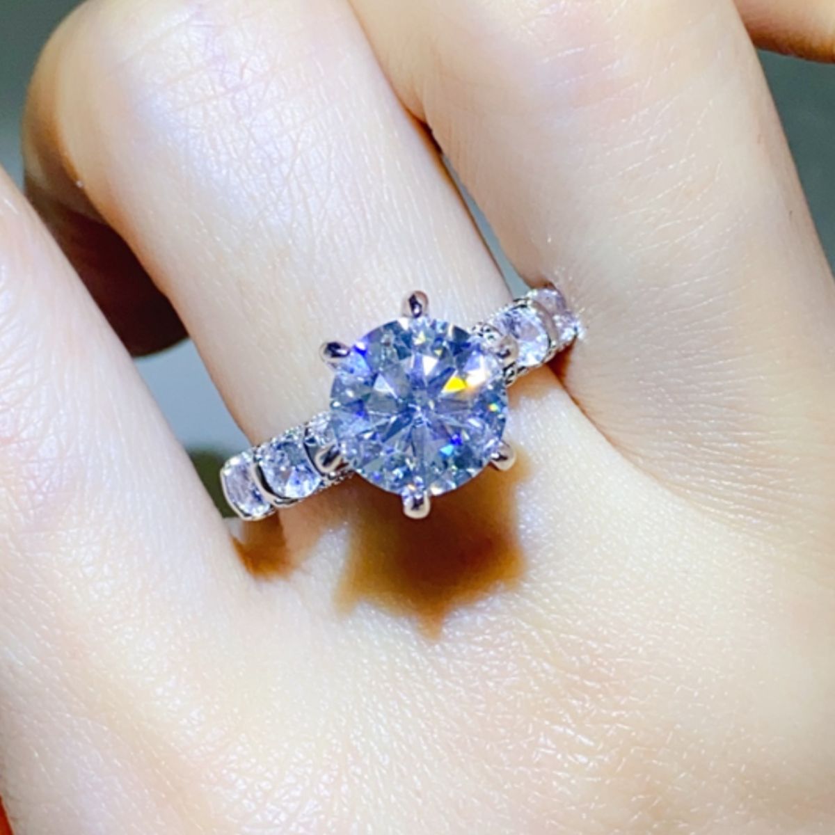3 Carat Brilliant Round Cut Sparkala™ Pure Sterling Silver Ring With Sidestones