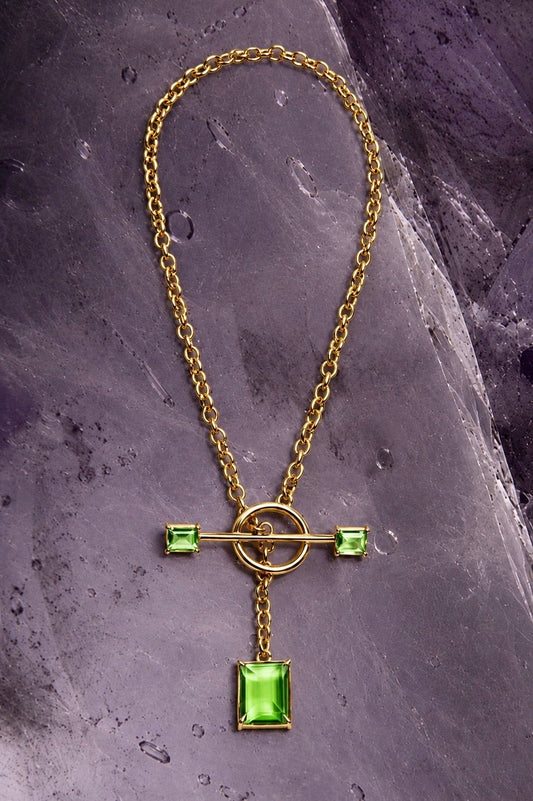 Calling Card Toggle Necklace in Green Envy (Gold)