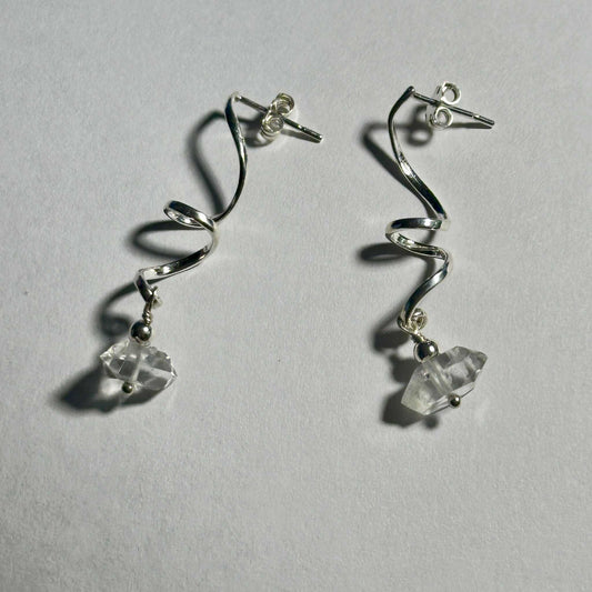 Herkimer Spiral Dangle Bertoni Earrings - Sterling Silver