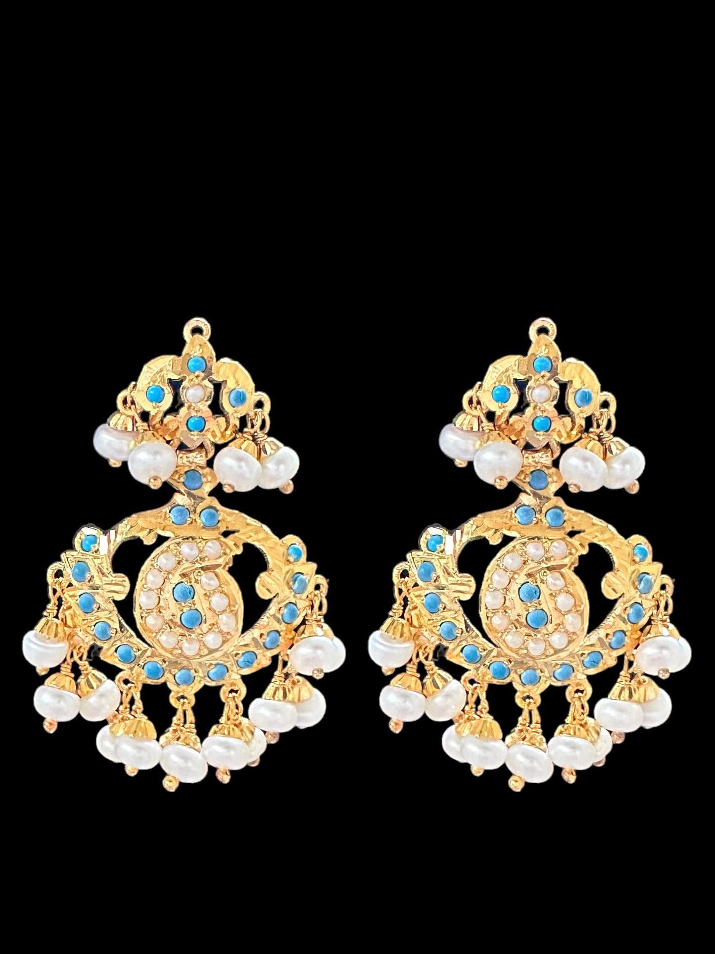 Turquoise pearl gold plated silver earrings with fresh water pearls ( SHIPS IN 5 WEEKS )