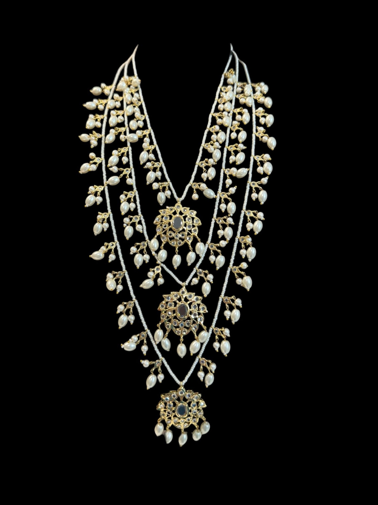 SAT104 Farmana three layer Hyderabadi necklace in pearls  ( READY TO SHIP )
