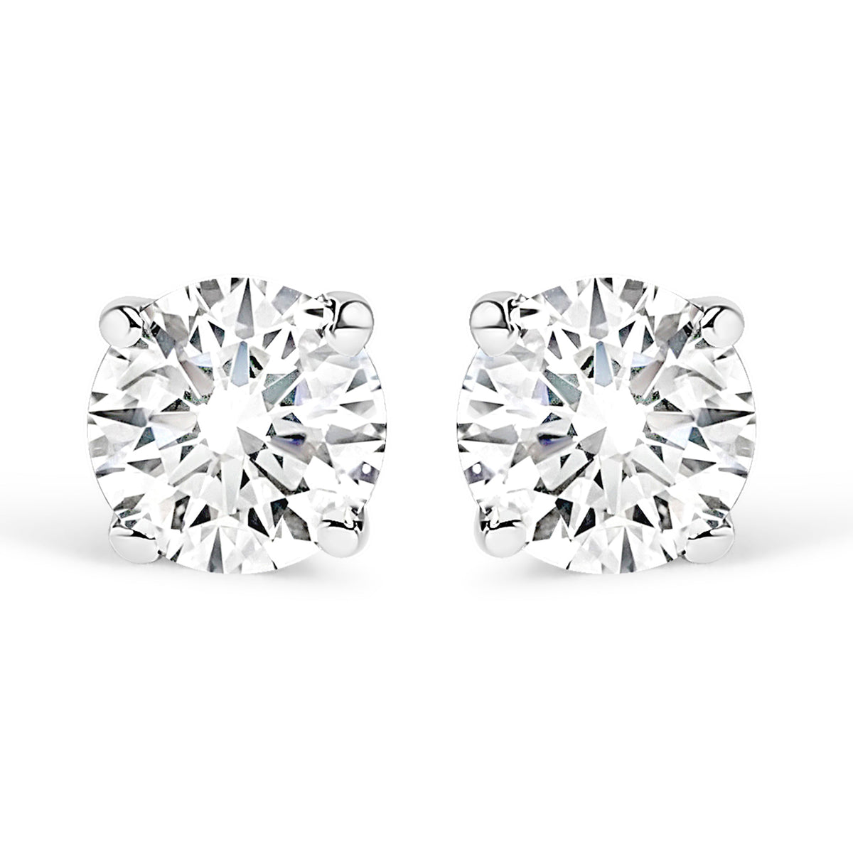 14K White Gold 1.00 Cttw Round Brilliant-Cut Near Colorless Diamond Classic 4-Prong Stud Earrings (H-I Color, I1-I2 Clarity)