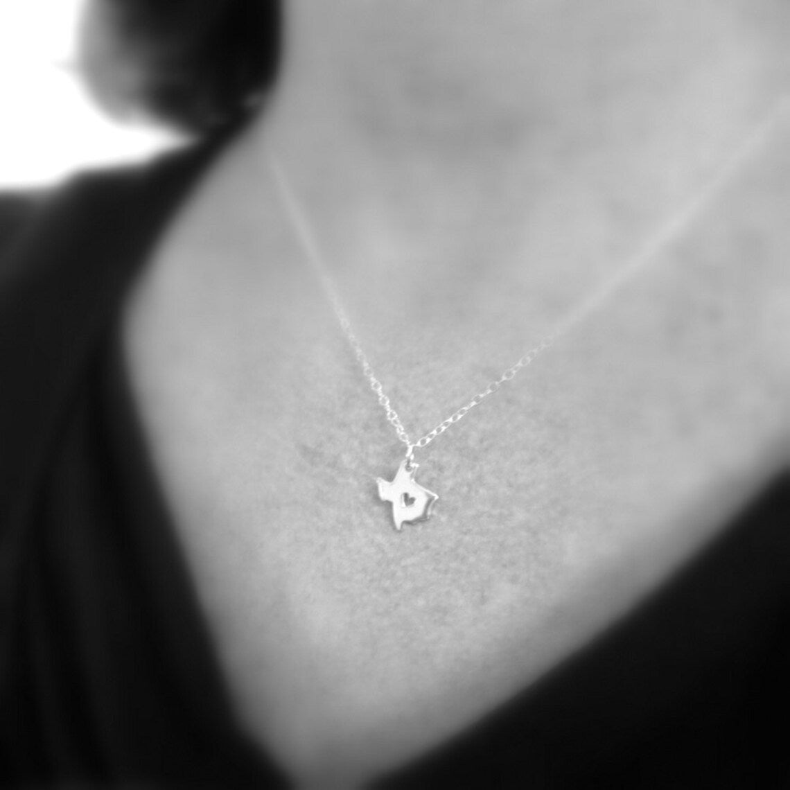 Texas State Necklace – Sterling Silver Charm with Heart Cutout on 16" Chain
