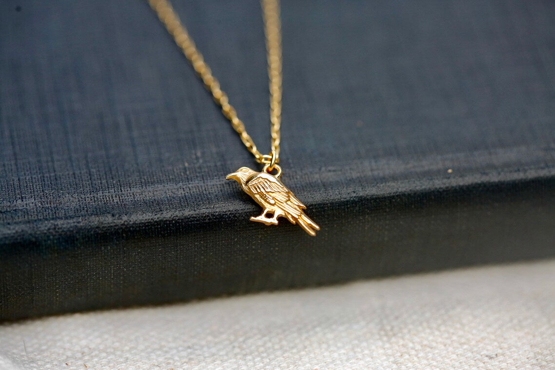 Golden Raven Necklace – 14k Gold Filled Crow Charm on 16" Chain