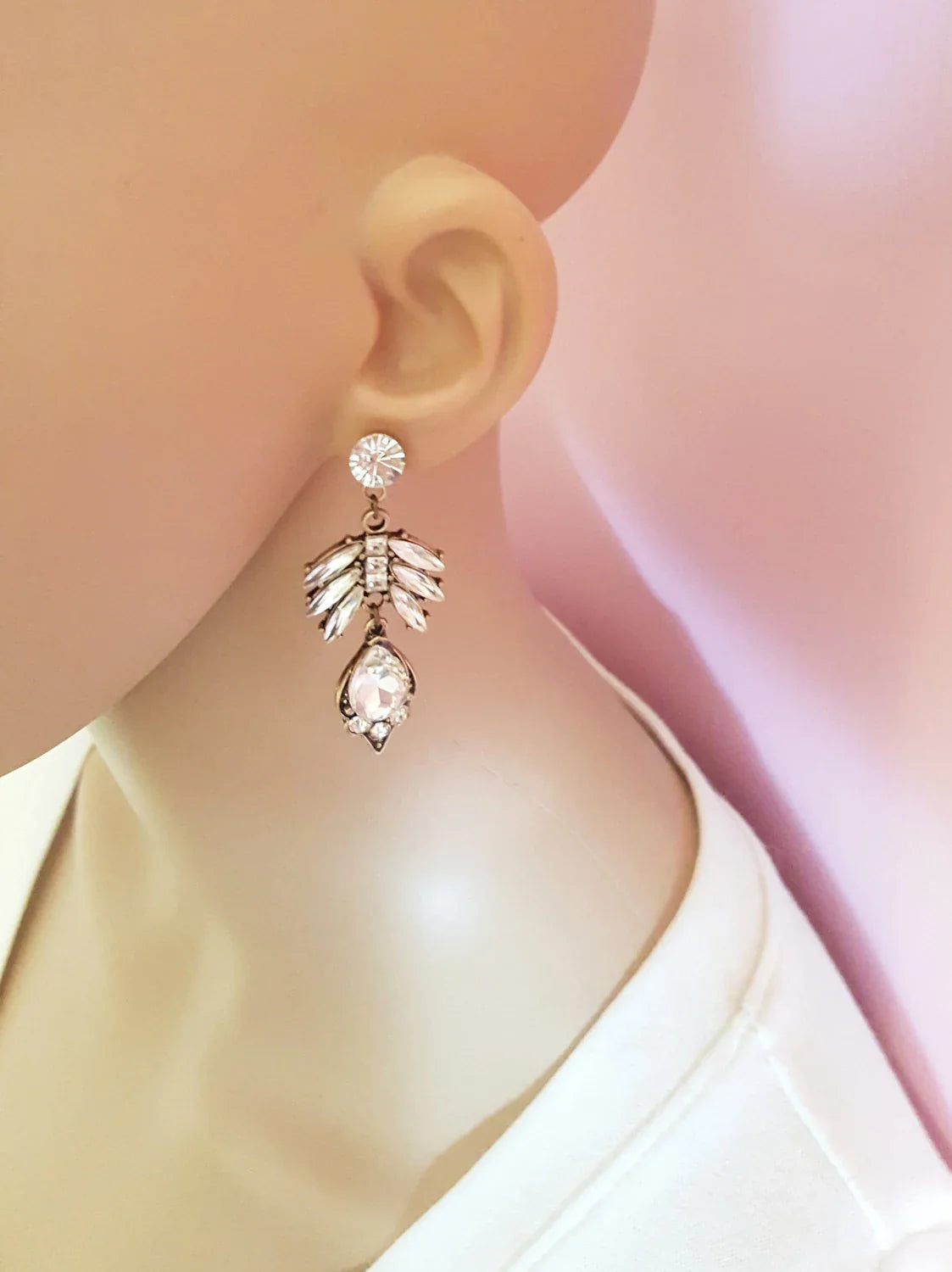 Vintage-Inspired Rhinestone Statement Earrings – Bronze Finish, 2.25 Inch
