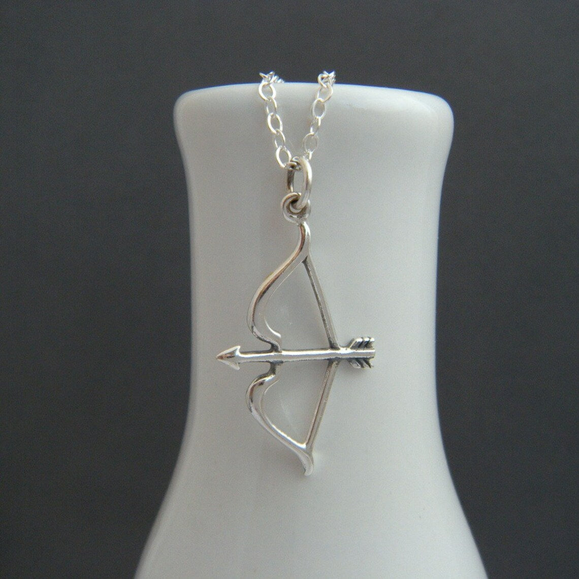 Silver Bow and Arrow Necklace – Sterling Silver Archery Pendant on 16" Chain