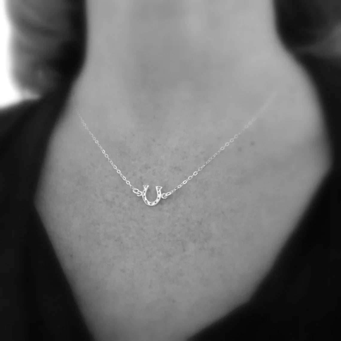 Tiny Silver Horseshoe Necklace – Lucky Charm on 17" Sterling Chain