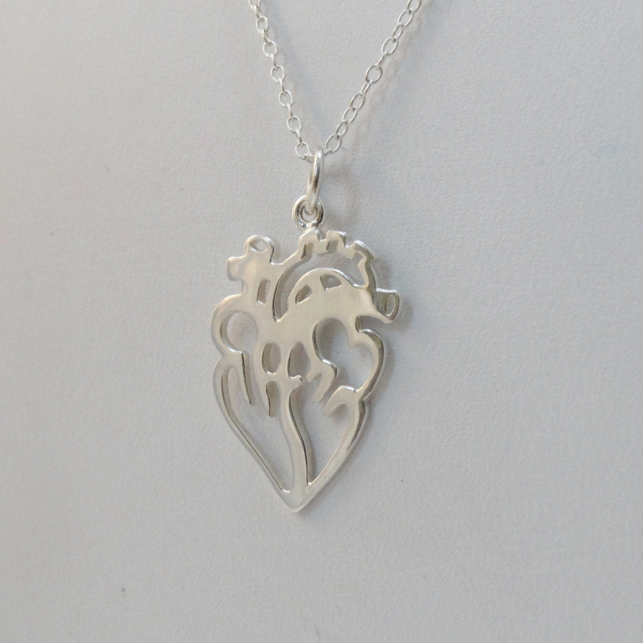Open Anatomical Heart Necklace – Sterling Silver Medical Heart Pendant on 16" Chain