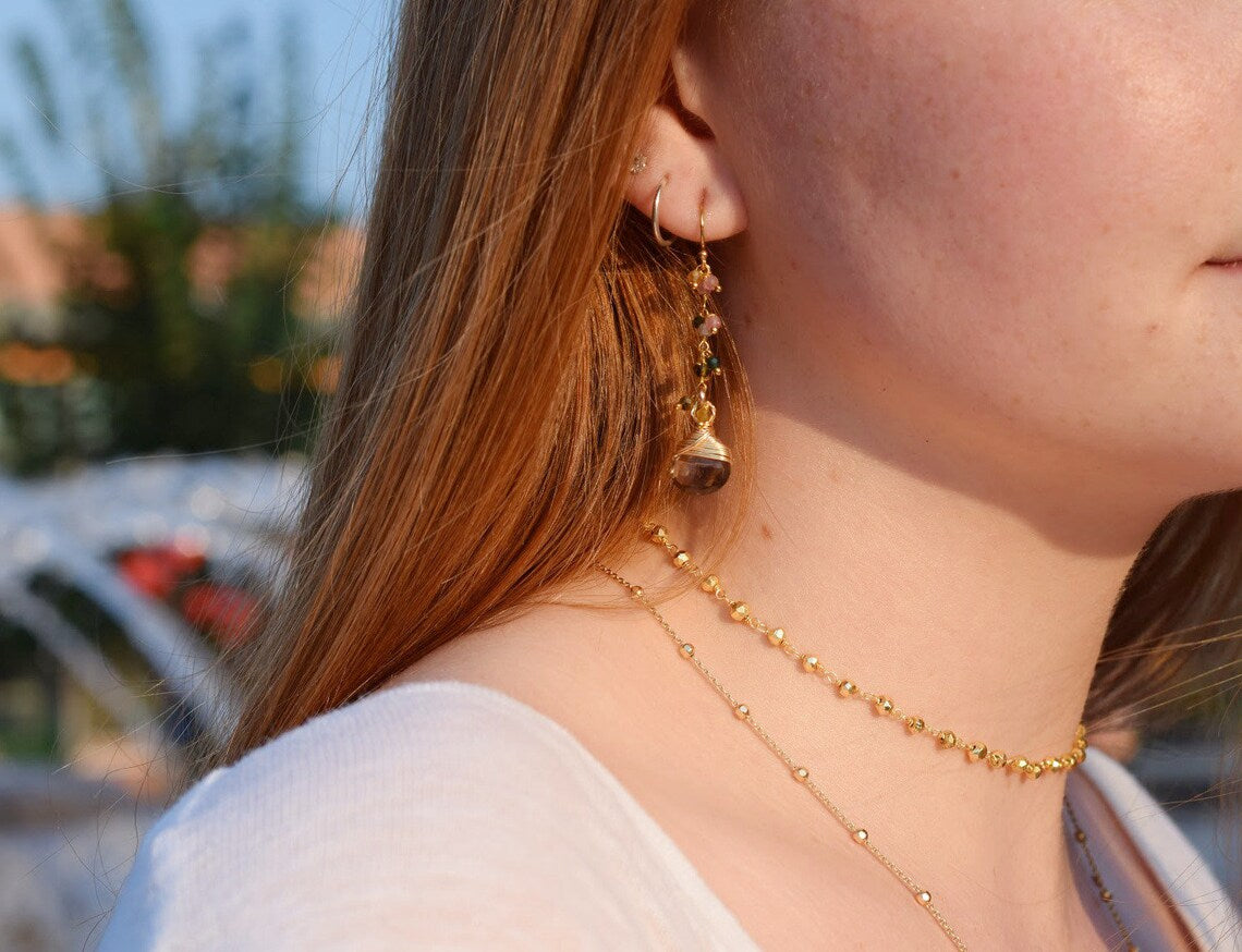 Smoky Quartz & Rainbow Tourmaline Earrings