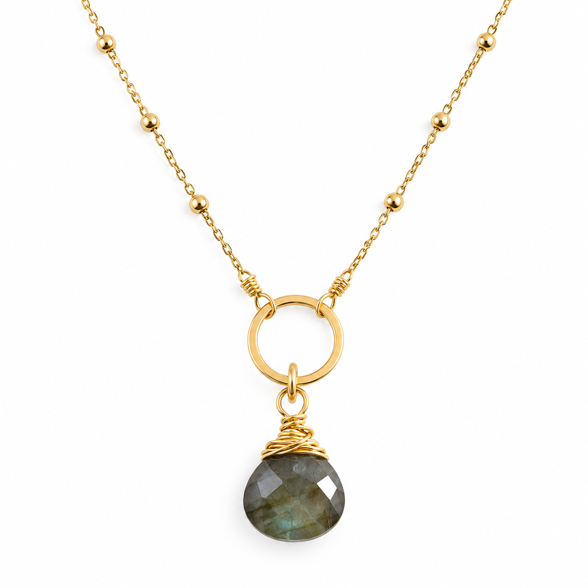 Labradorite Halo Satellite 14k Gold Filled Necklace