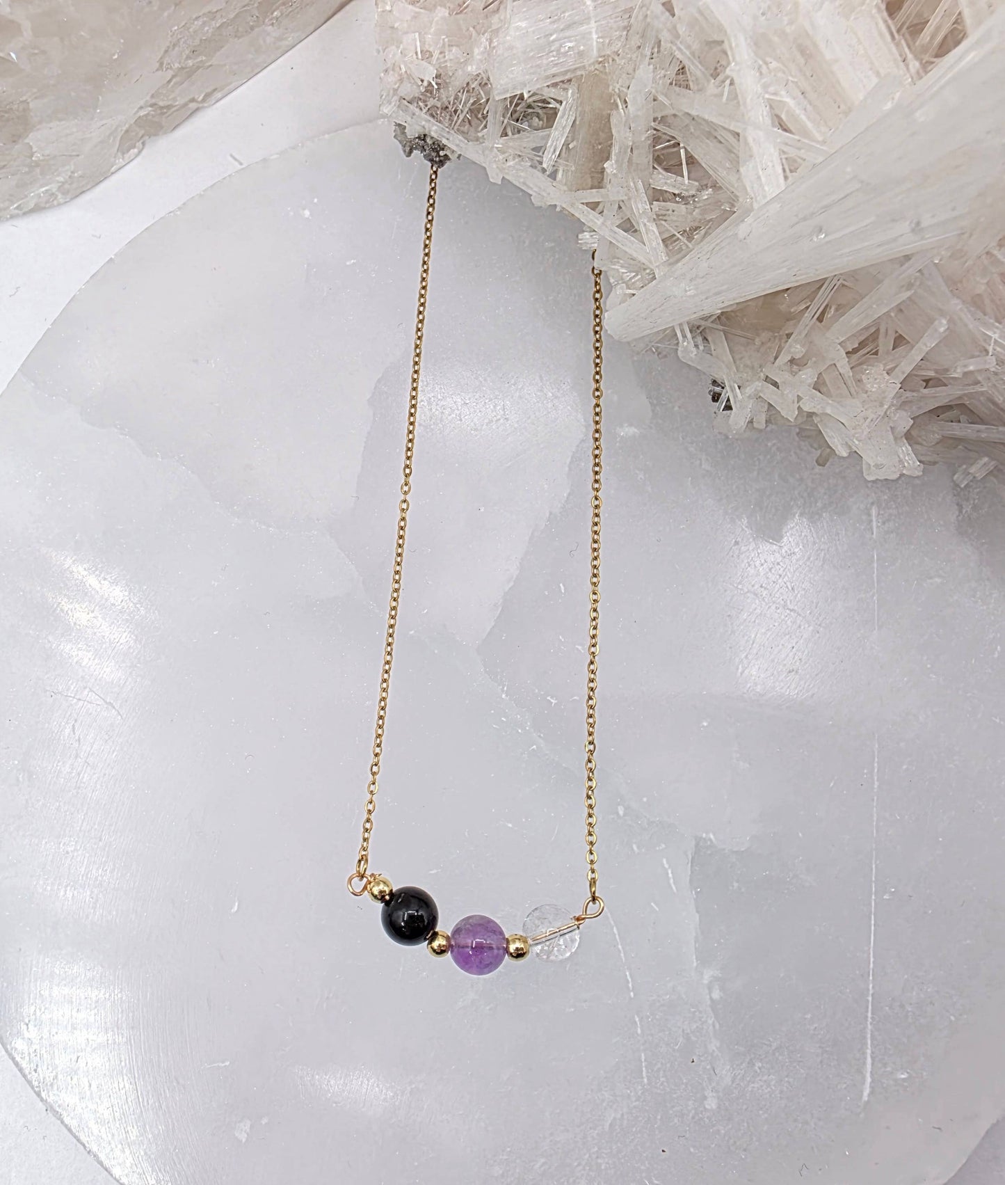 SACRED SPACE -Clear Quartz, Amethyst, Black Onyx Jewelry Set