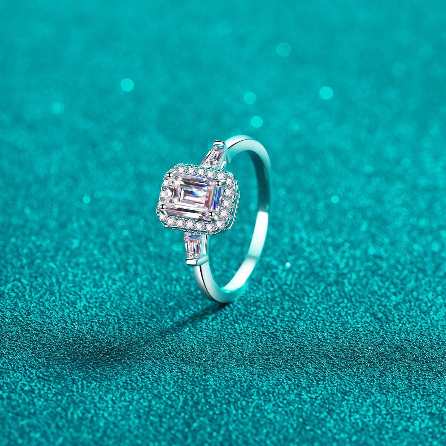 1 Carat Blue Emerald-Cut Sparkala™ Pure Sterling Silver Ring