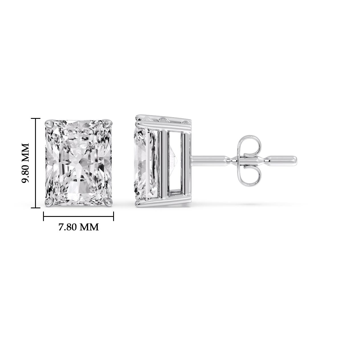 IGI Certified Basket Stud Earrings Set With Radiant Cut Diamonds