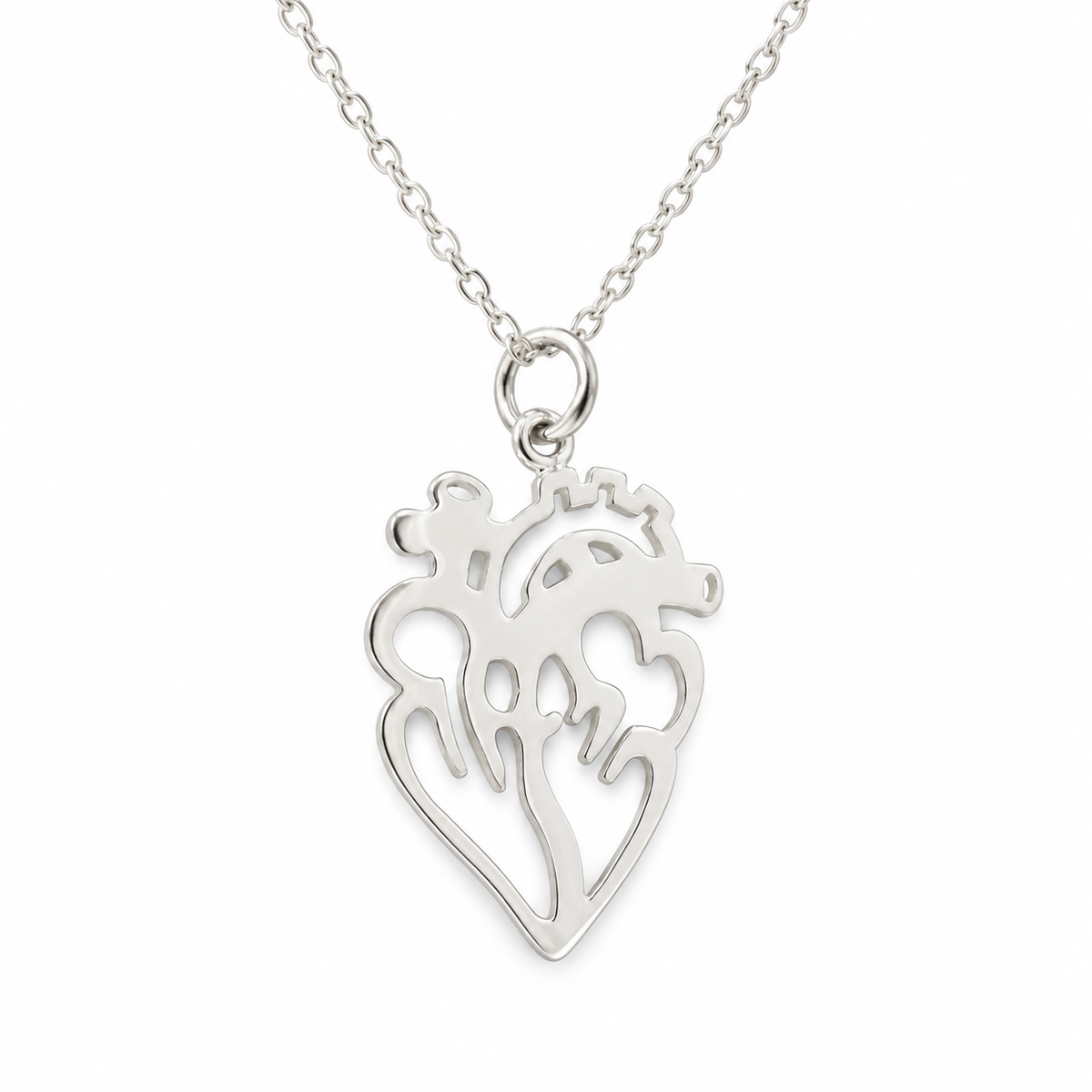 Open Anatomical Heart Necklace – Sterling Silver