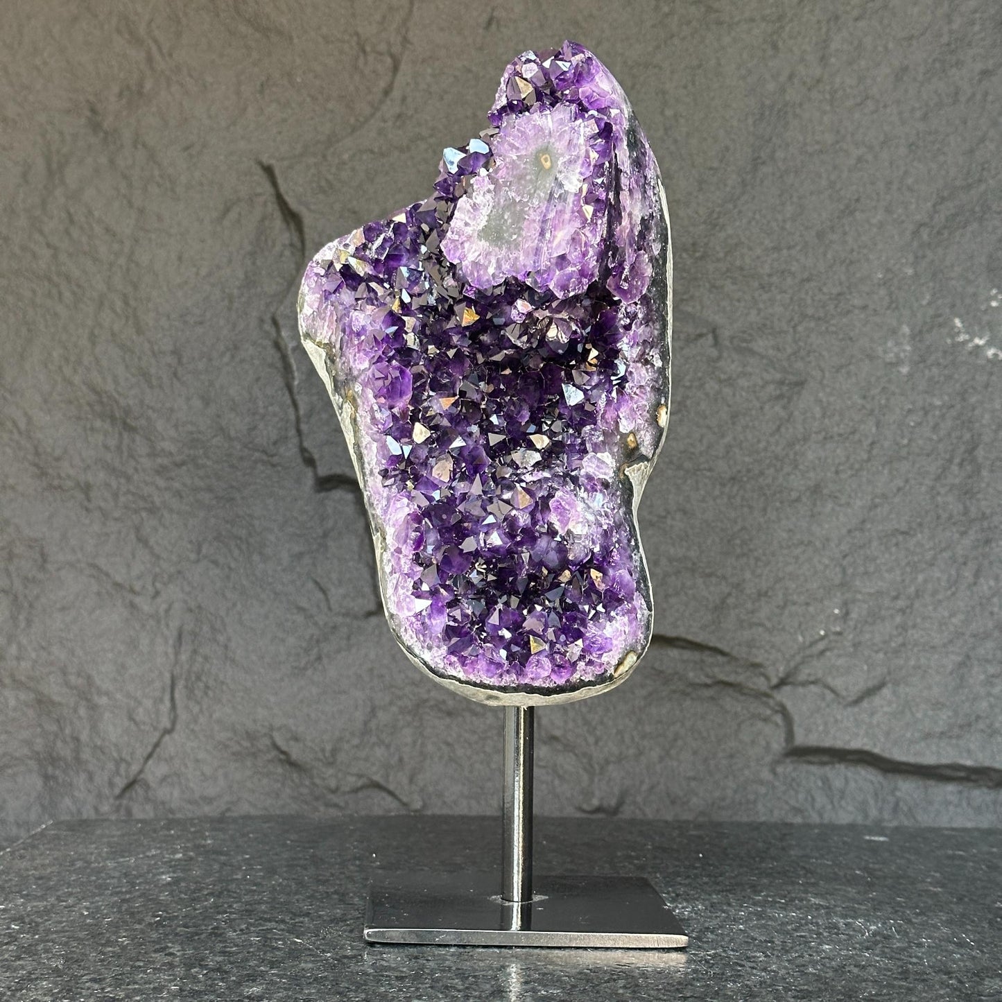 Deep Purple Natural Amethyst Geode with Metal Display Stand