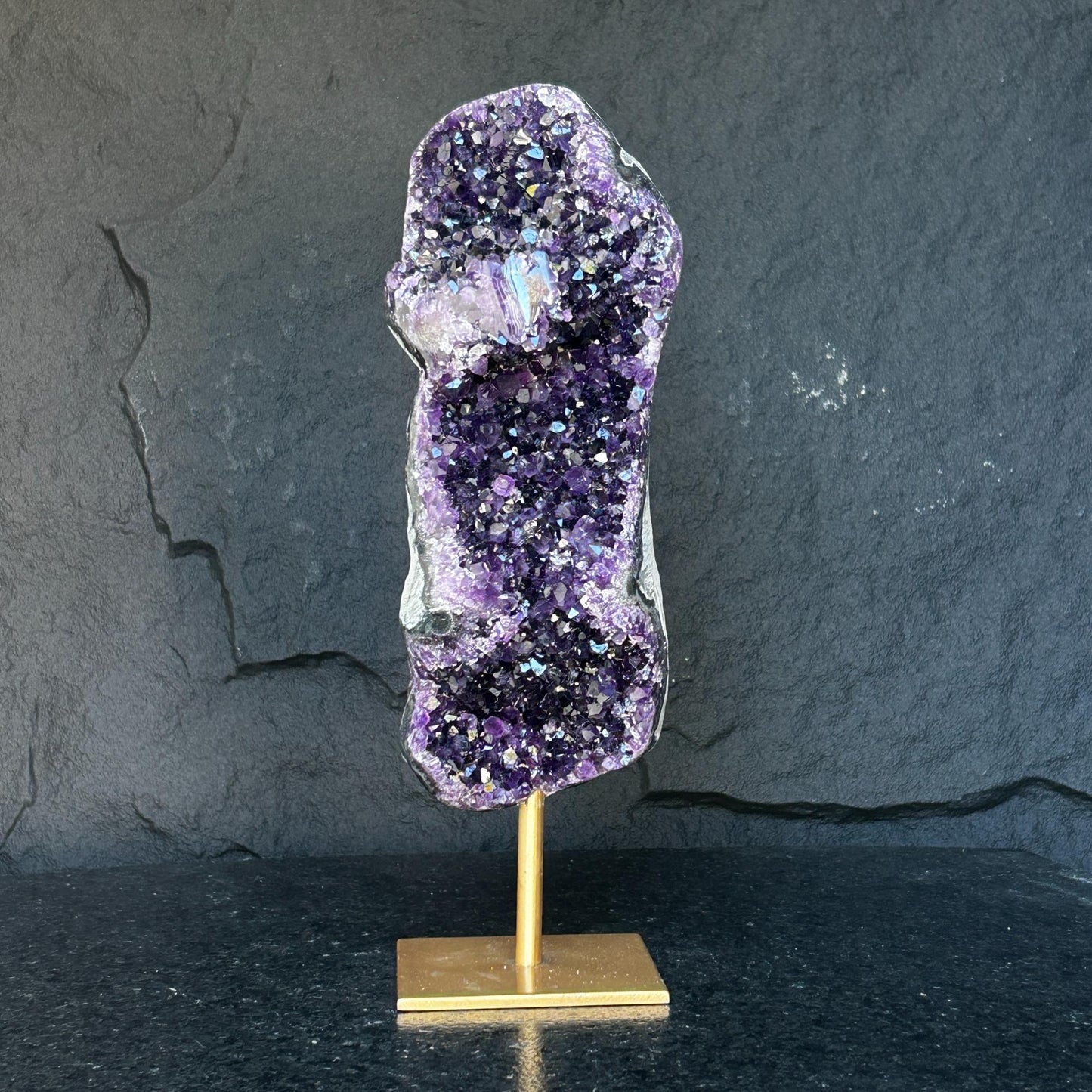 Amethyst Crystal on Golden Metal Stand, Extra Large amethyst