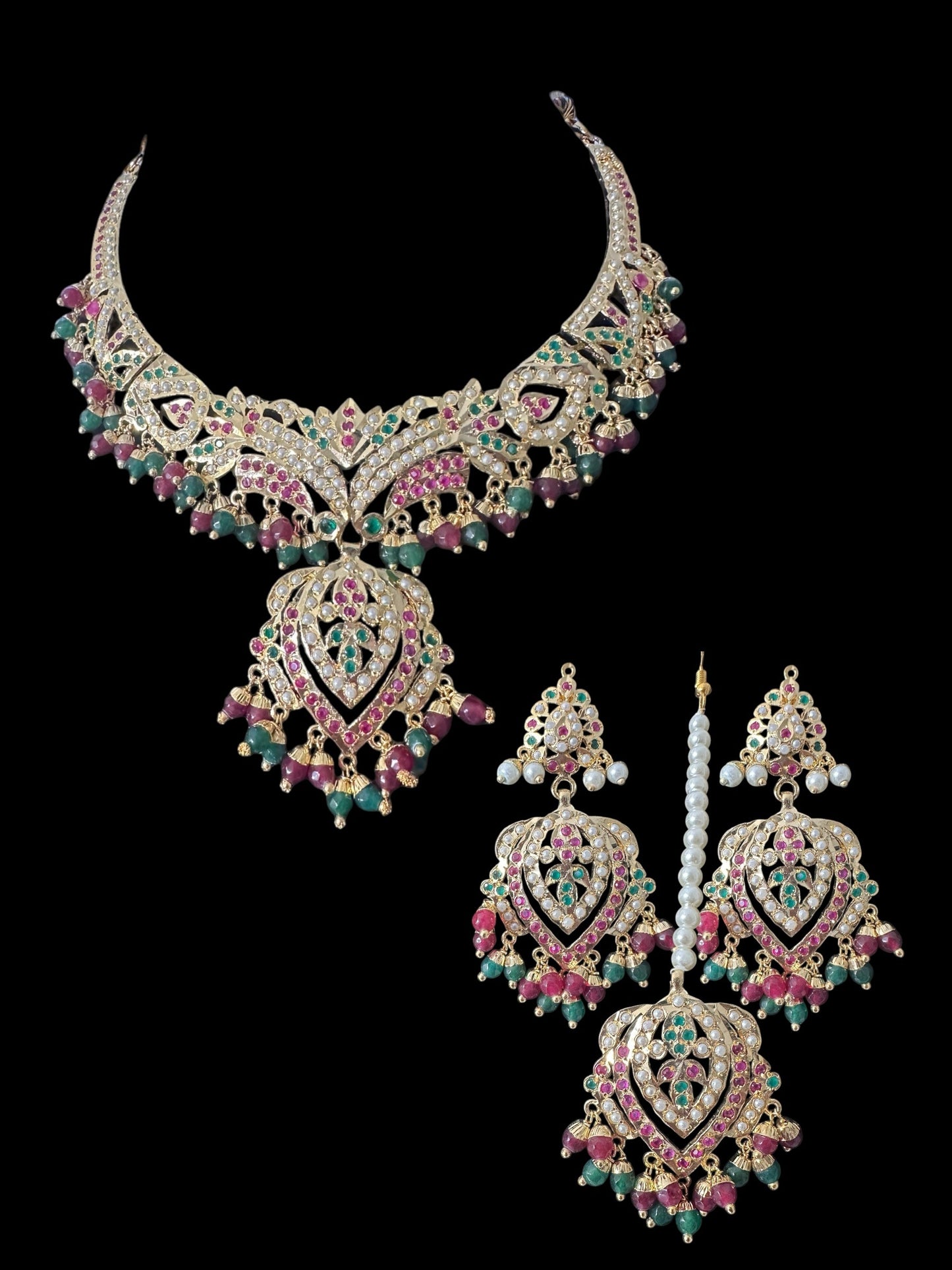 NS329 Taseen necklace set in ruby emerald ( READY TO SHIP )