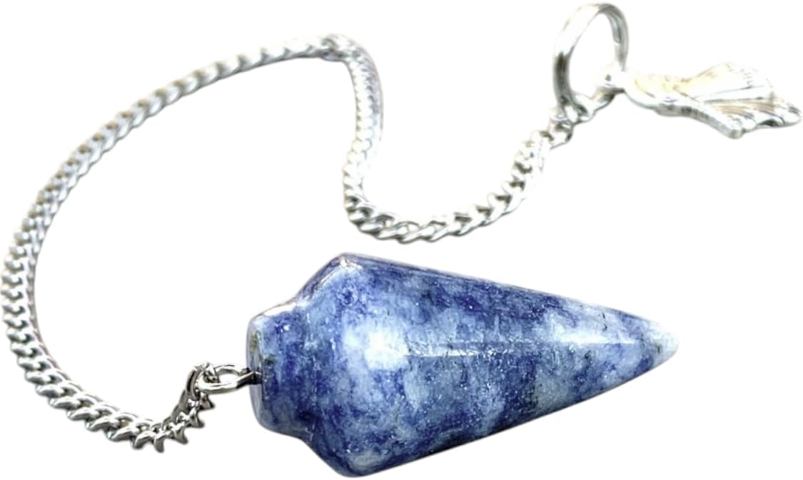 Natural Gemstone Smooth Conical Crystal Pendulum with Charm, Nickle Free Chain, Reiki Meditation Dowsing Tool (Sodalite)